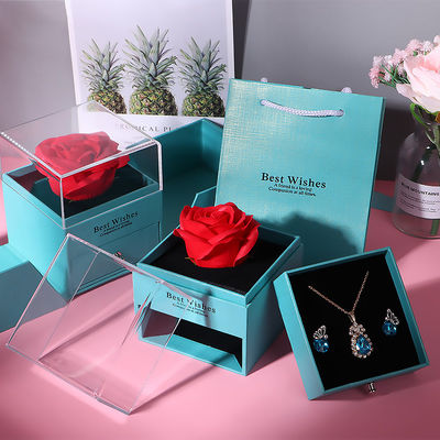Caja de rosas del día de San Valentín Caja de embalaje de joyería de tipo cajón con forma cuadrada