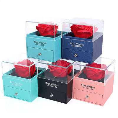 Caja de rosas del día de San Valentín Caja de embalaje de joyería de tipo cajón con forma cuadrada