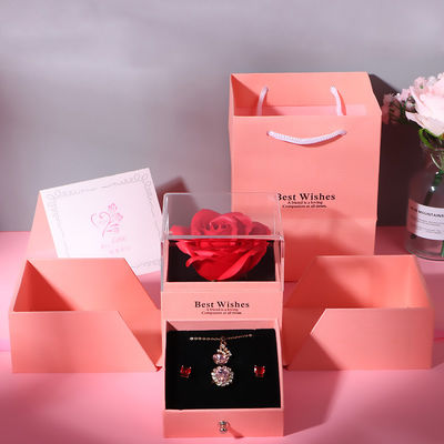 Caja de rosas del día de San Valentín Caja de embalaje de joyería de tipo cajón con forma cuadrada