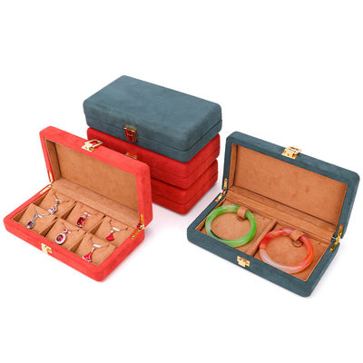 Caja de joyería de cuero de microfibra naranja personalizada para brazalete y anillo 19.5*11*5cm