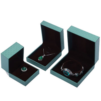 Caja de visualización de joyas de papel verde, brazalete colgante collar anillo de joyería embalaje