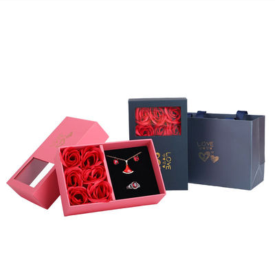 Hanhong cartón Rosa jabón flor caja de joyas embalaje de regalo con bolsa Tote