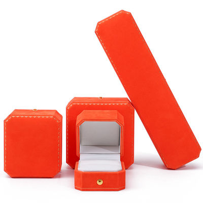 La más nueva caja de joyas de terciopelo naranja para logotipo personalizado colgante aretes pulsera collar anillo