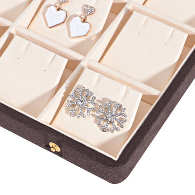 Caja de joyería de cuero de microfibra de color café para collar Brazalet Stud Set y anillo
