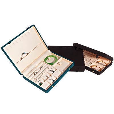 Caja de joyería de cuero de microfibra de color café para collar Brazalet Stud Set y anillo