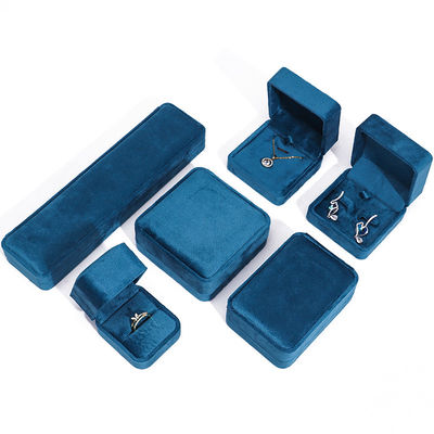 Fabricación al por mayor de la venta caliente de lujo de joyería caja personalizada logotipo personalizado de alta gama de color azul collar brazalete aretes anillo embalaje de terciopelo de joyería caja