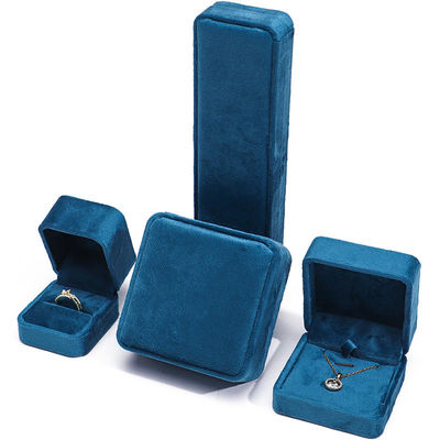 Fabricación al por mayor de la venta caliente de lujo de joyería caja personalizada logotipo personalizado de alta gama de color azul collar brazalete aretes anillo embalaje de terciopelo de joyería caja