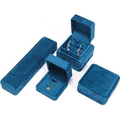 Fabricación al por mayor de la venta caliente de lujo de joyería caja personalizada logotipo personalizado de alta gama de color azul collar brazalete aretes anillo embalaje de terciopelo de joyería caja