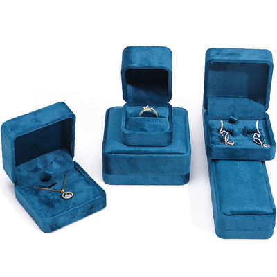 Fabricación al por mayor de la venta caliente de lujo de joyería caja personalizada logotipo personalizado de alta gama de color azul collar brazalete aretes anillo embalaje de terciopelo de joyería caja