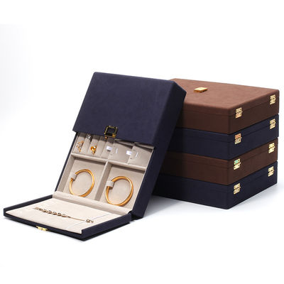 Cajas de regalo de joyería de cuero de microfibra azul Envasado de joyería a medida 29x23x5cm