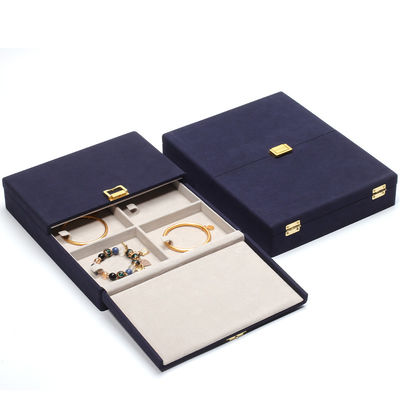 Cajas de regalo de joyería de cuero de microfibra azul Envasado de joyería a medida 29x23x5cm
