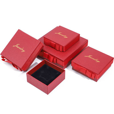 Caja de joyería con tapa y base personalizable, ecológica, de papel, roja