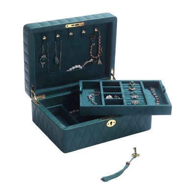Cuadro de almacenamiento de joyas de granos de diamante multifunción Organizador de joyas de cuero con toalla
