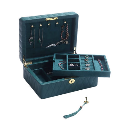 Cuadro de almacenamiento de joyas de granos de diamante multifunción Organizador de joyas de cuero con toalla