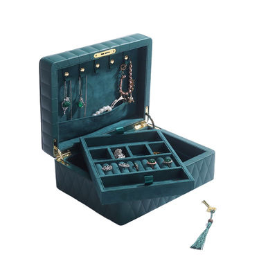 Cuadro de almacenamiento de joyas de granos de diamante multifunción Organizador de joyas de cuero con toalla