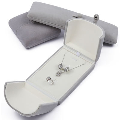 Caja de joyería de terciopelo gris y llamativa Envasado de almacenamiento de lujo