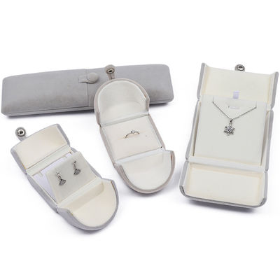 Caja de joyería de terciopelo gris y llamativa Envasado de almacenamiento de lujo