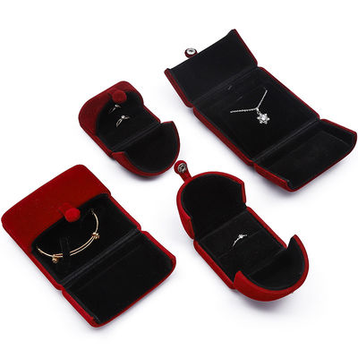 Caja de joyería de terciopelo de color rojo oscuro en forma de concha Conjuntos de joyería en forma de concha Envasado