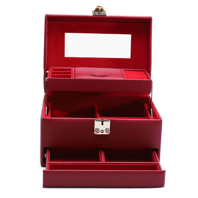 Organizador de joyas de cuero PU de gran capacidad con espejo para viajes