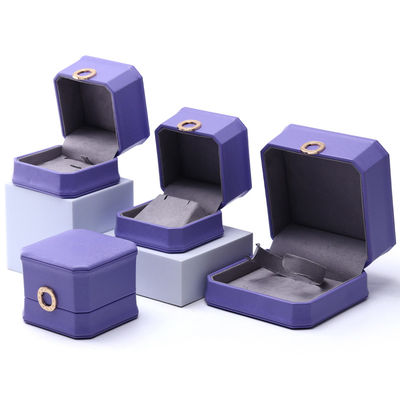 comprar Cautivante púrpura octogonal caja de joyería de cuero PU para anillo de orejas colgante online manufacture
