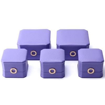 Cautivante púrpura octogonal caja de joyería de cuero PU para anillo de orejas colgante