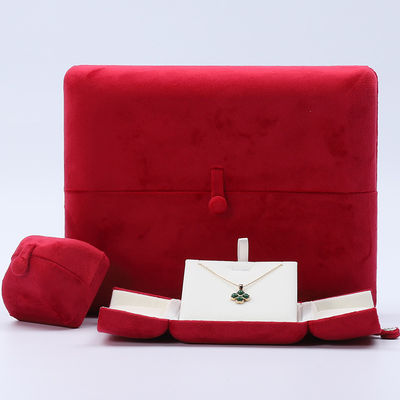China Manufactura mayorista de joyería de lujo Embalaje de caja de alta gama personalizada collar Brazalete Aretes Anillo Embalaje de doble puerta Bote de joyería rojo de terciopelo con logotipo