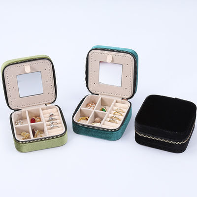 Organizador de joyas de terciopelo de uso general multicolor Embalaje viajes con espejo