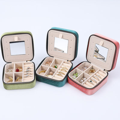 Organizador de joyas de terciopelo de uso general multicolor Embalaje viajes con espejo