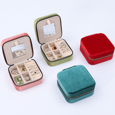Organizador de joyas de terciopelo de uso general multicolor Embalaje viajes con espejo