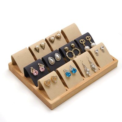 Capa de terciopelo suave Joyería de madera Display de almacenamiento bandeja soporte para orejas perillas gotas