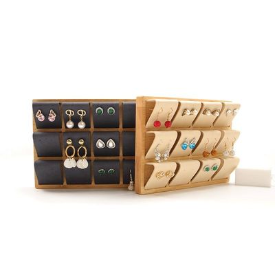 Capa de terciopelo suave Joyería de madera Display de almacenamiento bandeja soporte para orejas perillas gotas