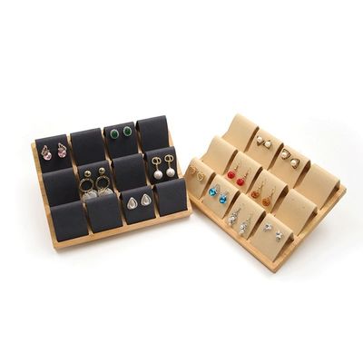 Capa de terciopelo suave Joyería de madera Display de almacenamiento bandeja soporte para orejas perillas gotas