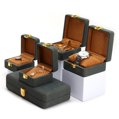 comprar Grisa verde lisa y suave de terciopelo de joyería organizador de caja para el embalaje de lujo online manufacture