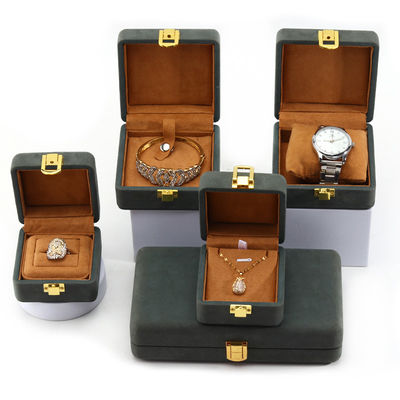 Grisa verde lisa y suave de terciopelo de joyería organizador de caja para el embalaje de lujo