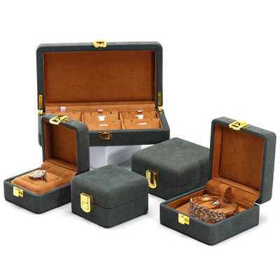 Grisa verde lisa y suave de terciopelo de joyería organizador de caja para el embalaje de lujo