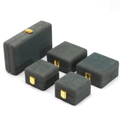 Grisa verde lisa y suave de terciopelo de joyería organizador de caja para el embalaje de lujo