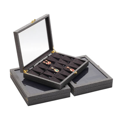 Flip Open PU Cuero de joyería caja de visualización compartimientos múltiples con espejo