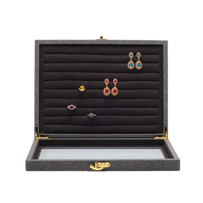Flip Open PU Cuero de joyería caja de visualización compartimientos múltiples con espejo