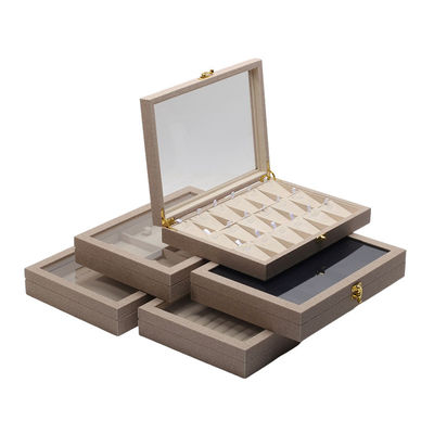 Flip Open PU Cuero de joyería caja de visualización compartimientos múltiples con espejo