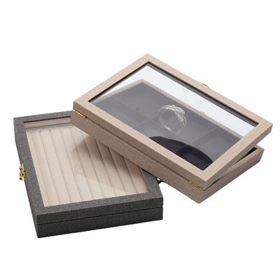 Flip Open PU Cuero de joyería caja de visualización compartimientos múltiples con espejo