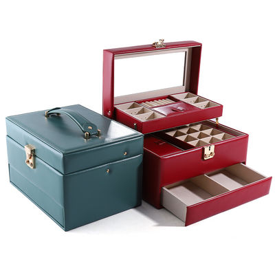comprar Caja organizadora de cajones de joyas de viaje portátil de cuero de PU con función múltiple de espejo online manufacture