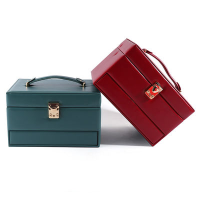 Caja organizadora de cajones de joyas de viaje portátil de cuero de PU con función múltiple de espejo