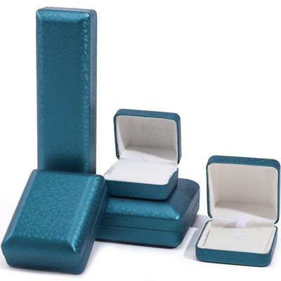 comprar Caja de joyería de cuero PU de grano de nieve azul de pavo real, juego de joyería de lujo caja de regalo OEM online manufacture