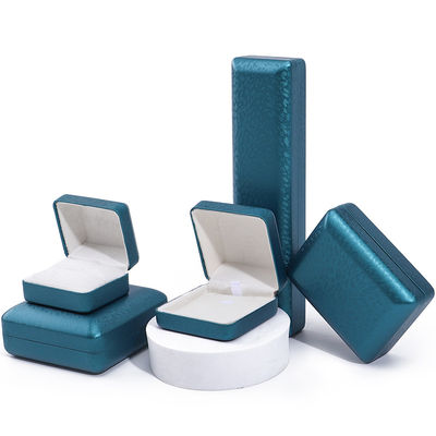 Caja de joyería de cuero PU de grano de nieve azul de pavo real, juego de joyería de lujo caja de regalo OEM