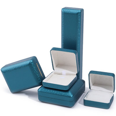 Caja de joyería de cuero PU de grano de nieve azul de pavo real, juego de joyería de lujo caja de regalo OEM