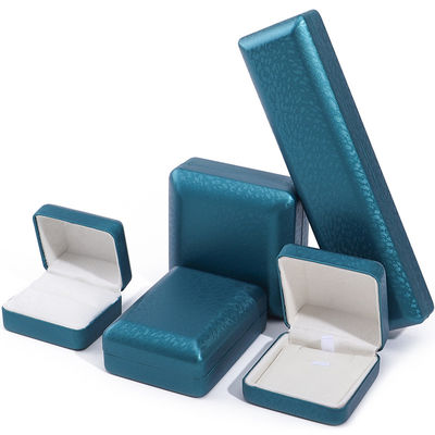 Caja de joyería de cuero PU de grano de nieve azul de pavo real, juego de joyería de lujo caja de regalo OEM