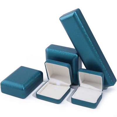 Caja de joyería de cuero PU de grano de nieve azul de pavo real, juego de joyería de lujo caja de regalo OEM