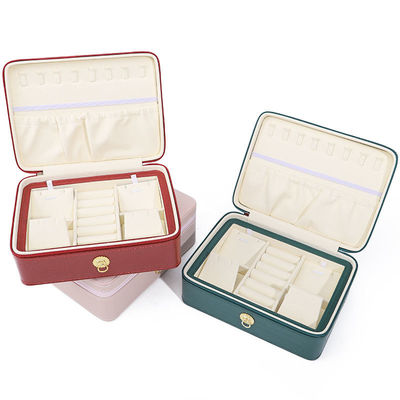 Ornamento de tirador de anillo de cuero de plástico organizador de joyas de viaje multi-células caja de cremallera