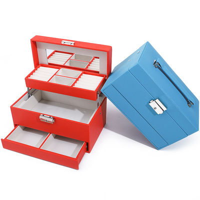 Espacio portátil y espacioso Falsos organizador de joyas de cuero Caja de envases multicelulares