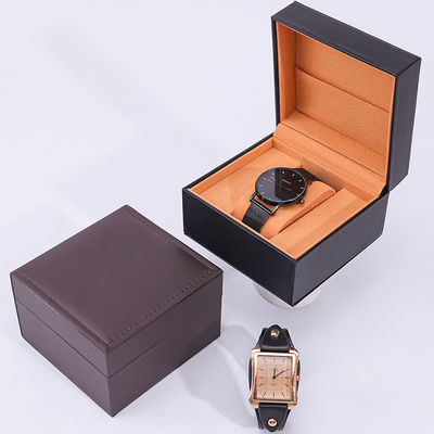 Caja de almacenamiento de relojes de cuero de revestimiento suave de PU con bolsillo de joyería interior